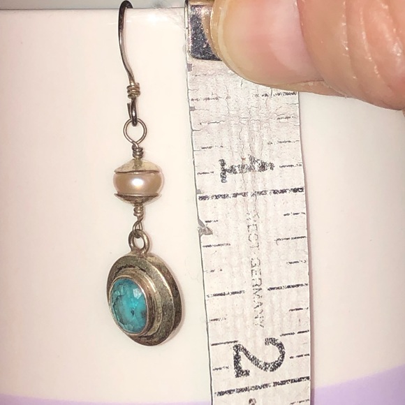 Sterling silver earrings with aquamarine & pearl drop dangle - Picture 2 of 8